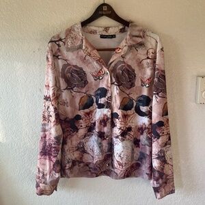Impulse California ArtToWear Made in USA Floral Poly Button-Up Jacket women XL